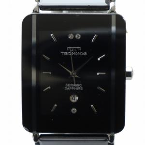 腕時計 ウォッチ クォーツ ロゴ スクエア カレンダー付き 黒文字盤 ロゴ シルバー色 黒 ブラック TSM903