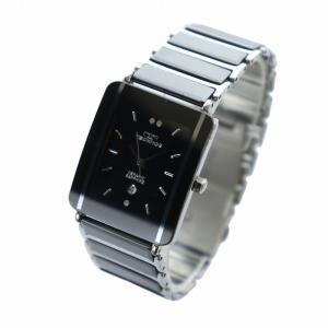 TECHNOS 腕時計 ウォッチ クォーツ ロゴ スクエア カレンダー付き 黒文字盤 ロゴ シルバー色 黒 ブラック TSM903