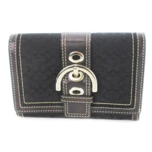 二つ折り財布 ウォレット キャンバス レザー 革 シグネチャー ベルトデザイン バックル 黒 ブラック