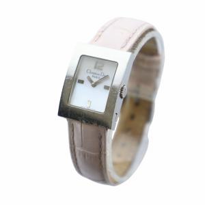 Christian Dior マリス 腕時計 ウォッチ クォーツ スクエア ホワイトシェル文字盤 ロゴ レザーベルト シルバー色 D78-109