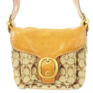 ショルダーバッグ キャンバス レザー 革 シグネチャー ロゴ型押し 茶 ブラウン 11433 /CK11