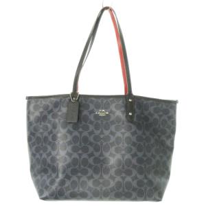 トートバッグ 肩掛け PVC レザー ロゴ シグネチャー 総柄 紺 ネイビー /AO10 GY11