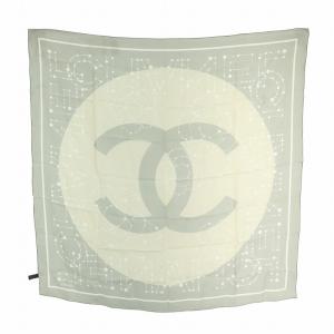 CHANEL 大判 スカーフ シルク ココマーク カメリア 星座 シルク グレー