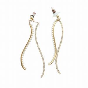 ロング ピアス アクセサリー 両耳用 ロゴ クリスタル ラインストーン パール ゴールド色 GY18 /MQ