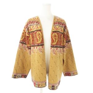 カーディガン ニット トッパー 長袖 インターシャ ペイズリー 柄 総柄 2 M 茶 ブラウン /AO21