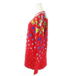 KENZO ニット セーター クルーネック 長袖 インターシャ 花柄 バラ ドット 総柄 2 M 赤 レッド /AO20