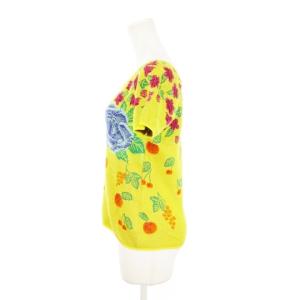 KENZO ニット ニットソー セーター Vネック ハートネック 半袖 ジャガード インターシャ フルーツ 花柄 総柄