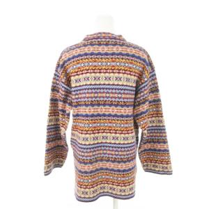 KENZO ニット セーター モックネック 長袖 ウール サイドスリット チロリアン ボーダー 総柄 2 赤 レッド