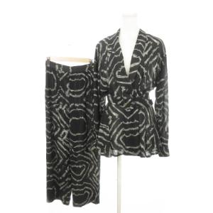 セットアップ 2点セット ショールカラージャケット ワイドストレートパンツ シアー 総柄 38 M 黒