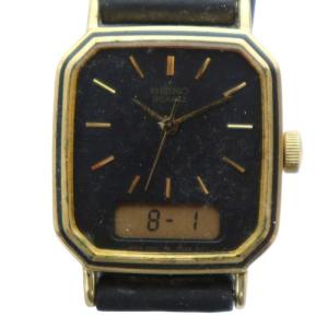 腕時計 ウォッチ クォーツ アナデジ スクエア ロゴ 黒文字盤 ゴールド色 E029-507A GY18