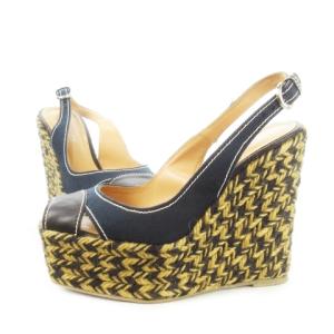 Sergio Rossi スリングバックサンダル ウェッジソール プラットフォーム ジュート エスパドリーユ キャンバス レザー