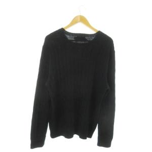 POLO RALPH LAUREN ニット セーター ラウンドネック 長袖 コットン ケーブル編み ロゴ刺繍 L 紺 ネイビー /AO17