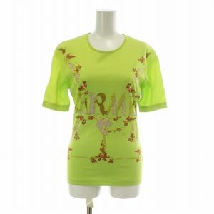 Tシャツ カットソー 半袖 クルーネック アニマルウッド柄 ロゴ プリント S 緑 グリーン /XZ GY18