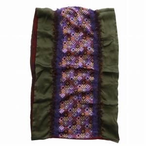 ストール マフラー ウール シルク混 切り替え 総柄 赤 レッド カーキ 紫 パープル /XZ GY42