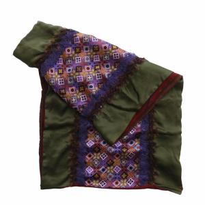 ETRO ストール マフラー ウール シルク混 切り替え 総柄 赤 レッド カーキ 紫 パープル /XZ GY42