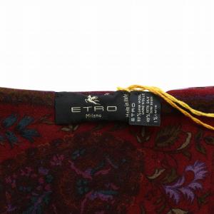 ETRO ストール マフラー ウール シルク混 切り替え 総柄 赤 レッド カーキ 紫 パープル /XZ GY42