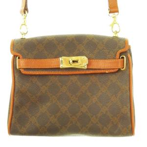 ショルダーバッグ ミニ PVCレザー 底鋲 ロゴ 総柄 茶 ブラウン /AH18 GY18