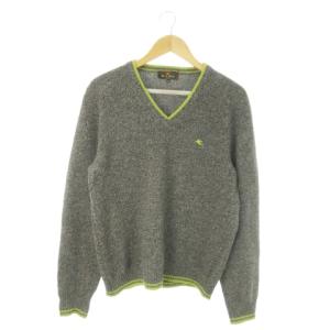 ニット セーター Vネック 長袖 ライン ロゴ刺繍 M グレー /AO13 GY42