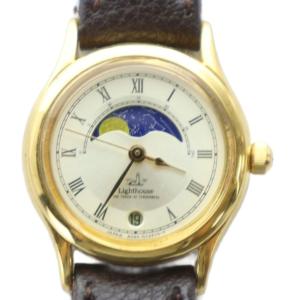 ジャンク品 ライトハウス Lighthouse 腕時計 ウォッチ ムーンフェイズ クォーツ レザーベルト