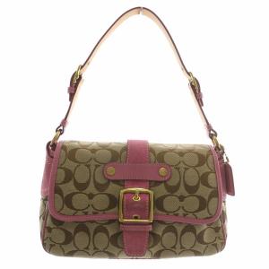 ハンドバッグ ワンショルダー キャンバス スエード シグネチャー 総柄 茶色 ブラウン ピンク 1482