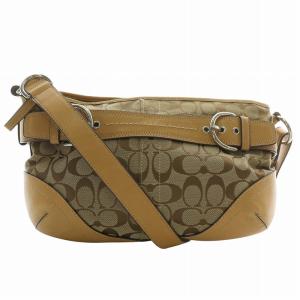 ショルダーバッグ キャンバス レザー シグネチャー 総柄 茶色 ブラウン F07077 /XZ GY18