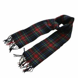 マフラー ストール ウール タータンチェック柄 フリンジ ポロベア 刺繍 マルチカラー /XZ GY42