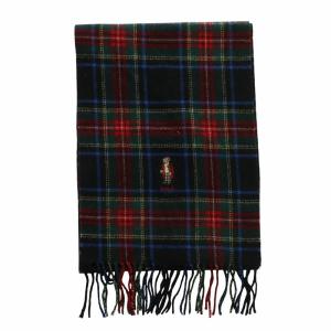 POLO RALPH LAUREN マフラー ストール ウール タータンチェック柄 フリンジ ポロベア 刺繍 マルチカラー /XZ GY42