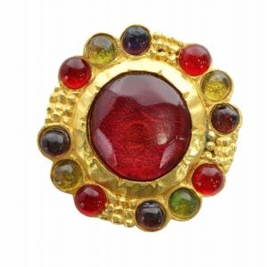 ヴィンテージ ピンブローチ アクセサリー カラーストーン 色石 ラインストーン ゴールドカラー 金色 GY18