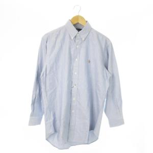 ボタンダウンシャツ 長袖 オックスフォード コットン ロゴ刺繍 39-82 青 ブルー /AO16 GY42