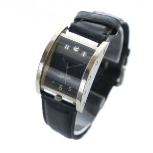 Jean Paul GAULTIER 腕時計 クォーツ 黒文字盤 スクエア レザーベルト シルバー色 6031-G12269
