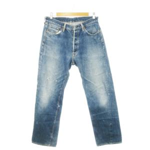 デニムパンツ ジーンズ ストレート ボタンフライ ウォッシュ加工 ダメージ加工 赤耳 セルビッチ Vステッチ