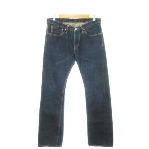 デニムパンツ ジーンズ ストレート ボタンフライ 赤耳 セルビッチ 34 インディゴ 青 ダークブルー