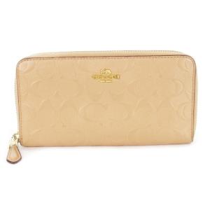 長財布 ロングウォレット 小銭入れあり ラウンドファスナー レザー 革 エンボス シグネチャー ロゴ ピンクベージュ