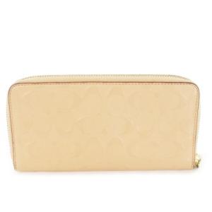 COACH 長財布 ロングウォレット 小銭入れあり ラウンドファスナー レザー 革 エンボス シグネチャー ロゴ ピンクベージュ
