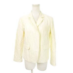 テーラードジャケット ジャガード織 シルク混 絹 シングルベント 総柄 花柄 リーフ柄 42 L 白 ホワイト