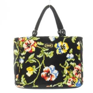 ハンドバッグ シュニール織り パンジー ビオラ 花柄 ロゴ 黒 ブラック /CK17 GY18