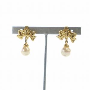 イヤリング アクセサリー 両耳用 ロゴ クリップ式 フェイクパール リボン ゴールド色 GY18 /MQ
