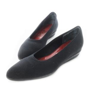 TARIM パンプス ローヒール ポインテッドトゥ ファブリック ストレッチ 5.5 22.5cm 黒