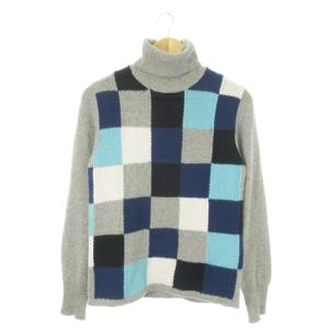 ニット セーター タートルネック 長袖 カシミヤ混 チェック 46 S グレー /AO13 GY18