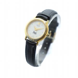 CELINE 腕時計 ウォッチ クォーツ ロゴ 白文字盤 レザーベルト ゴールド色 GY18 /MQ OH