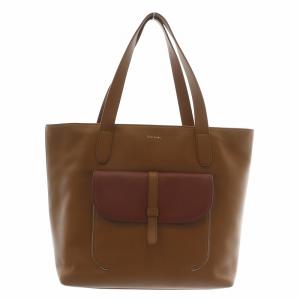 インセットスワールポケット トートバッグ ハンド レザー ロゴ 茶色 ブラウン /XZ GY18