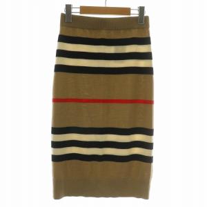 タイトスカート ニット ボーダー柄 S ブラウン