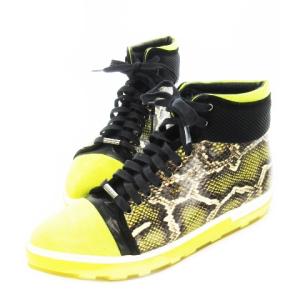 スニーカー レースアップ ハイカット ポインテッドトゥ レザー 革 パイソン スエード 38 24.5cm