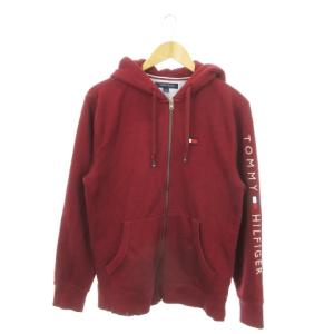 ジップアップパーカー 長袖 スウェット 裏起毛 ロゴ 刺繍 L 赤 レッド /MN7 GY18