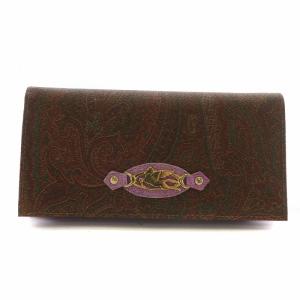 長財布 二つ折り PVC レザー ペイズリー柄 総柄 ロゴ ゴールド金具 茶色 ブラウン /XZ GY18