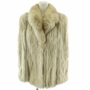 銀サガ ファーコート ミドル ハーフ ロング フォックスファー 毛皮 総裏地 9号 ベージュ 白 ホワイト