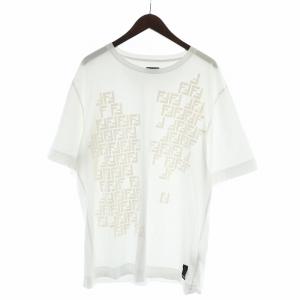 Tシャツ カットソー 半袖 ロゴ ズッカ柄 総柄 XL 白 ホワイト GY18 /MQ
