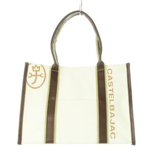 トートバッグ キャンバス レザー 革 プリント ロゴ 白 アイボリー 茶 ブラウン /CK18 GY18