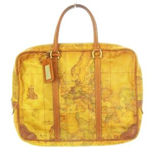 ブリーフケース 書類カバン ハンドバッグ PVCレザー 世界地図柄 ジオマップ 茶 ブラウン キャメル