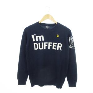 ニット セーター クルーネック 長袖 カシミヤ インターシャ ロゴ 刺繍 ゴルフ 1 S 紺 ネイビー